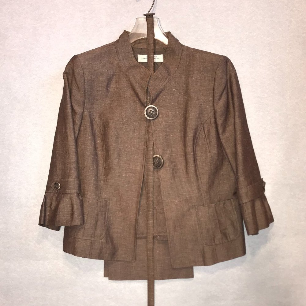 NWOT Women's Tahari Brown Linen Jackets Pants Set